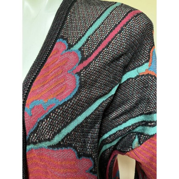 Peruvian Connection 100% Pima Cotton Floral Intarsia Knit Open Cardigan Large - Picture 6 of 8
